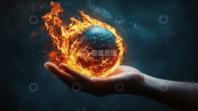 高清大图下载【趣麦麦图】手托着燃烧的球体