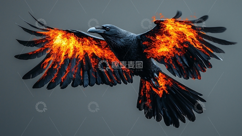 高清大图下载【趣麦麦图】燃烧翅膀的乌鸦