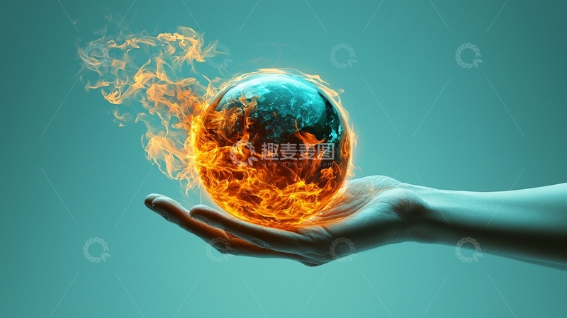 高清大图下载【趣麦麦图】手托着燃烧的地球