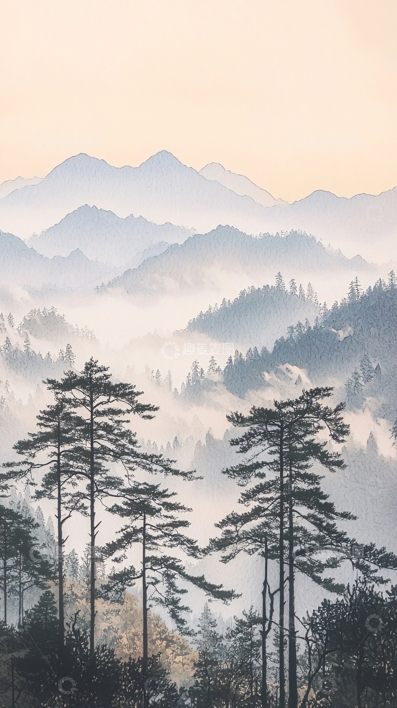 高清大图下载【趣麦麦图】雾气缭绕的山峦景色