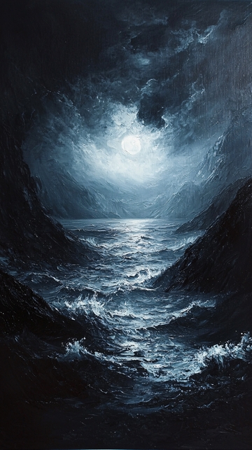 波涛汹涌的月夜海景