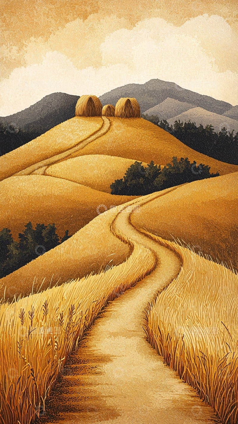 高清大图下载【趣麦麦图】金色麦田蜿蜒小路