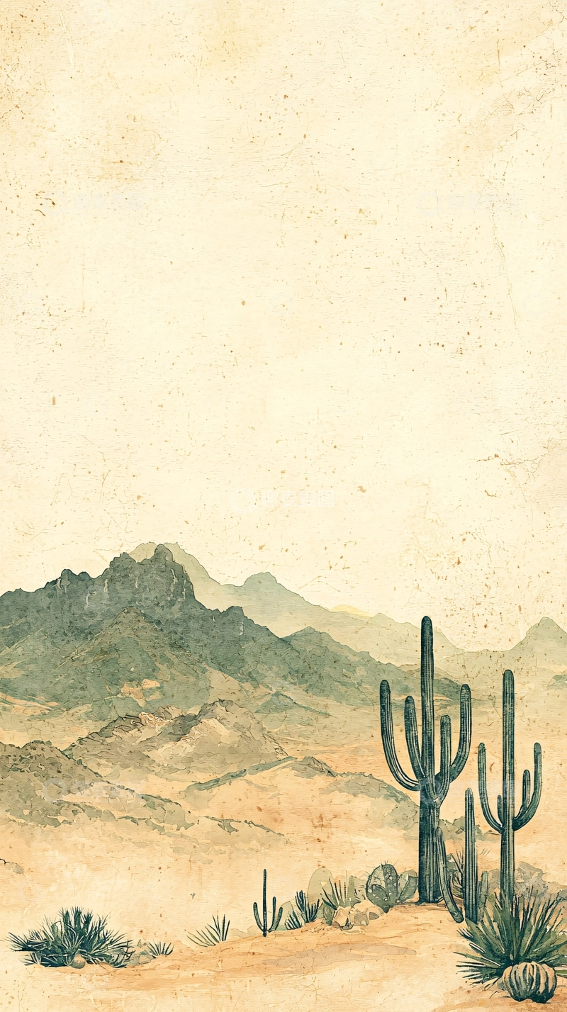 高清大图下载【趣麦麦图】复古沙漠水彩画