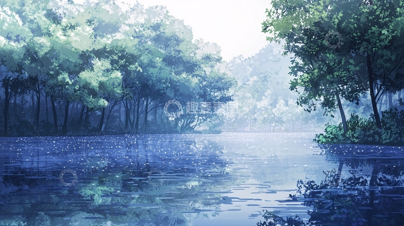 高清大图下载【趣麦麦图】清晨薄雾森林湖泊