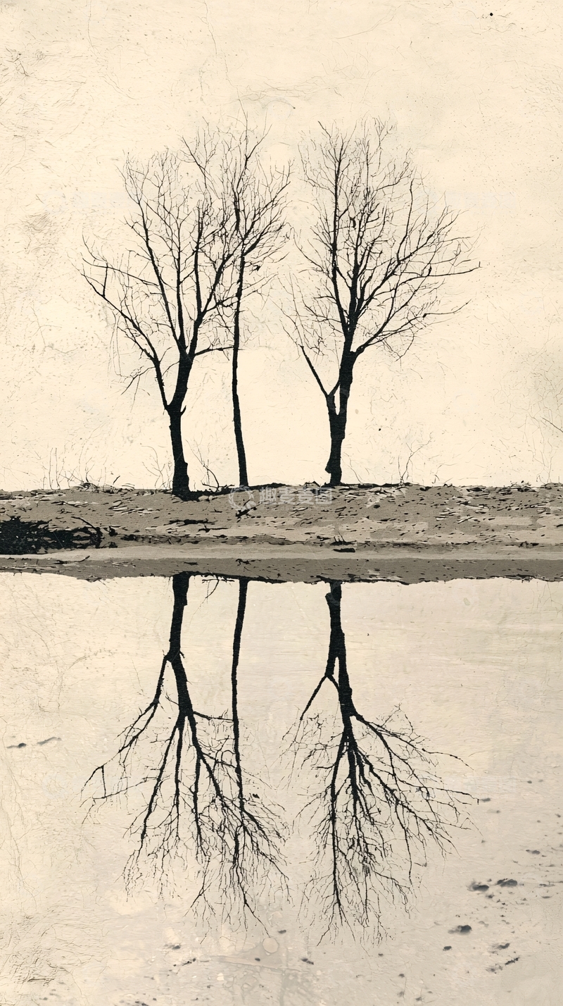 高清大图下载【趣麦麦图】光秃秃的树木倒影
