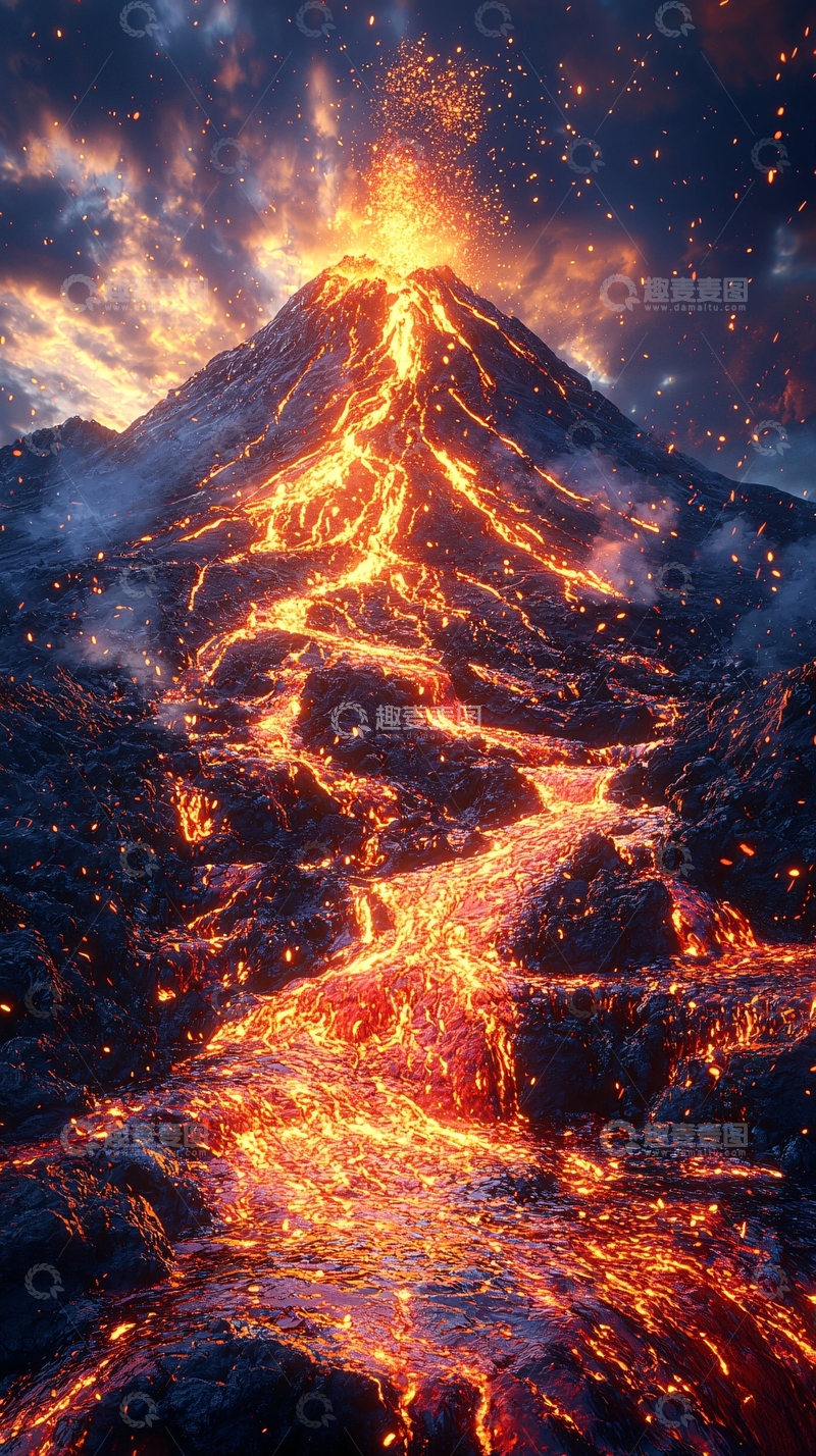 高清大图下载【趣麦麦图】火山喷发岩浆飞溅