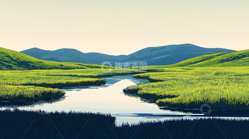 高清大图下载【趣麦麦图】宁静祥和的绿色山谷河流