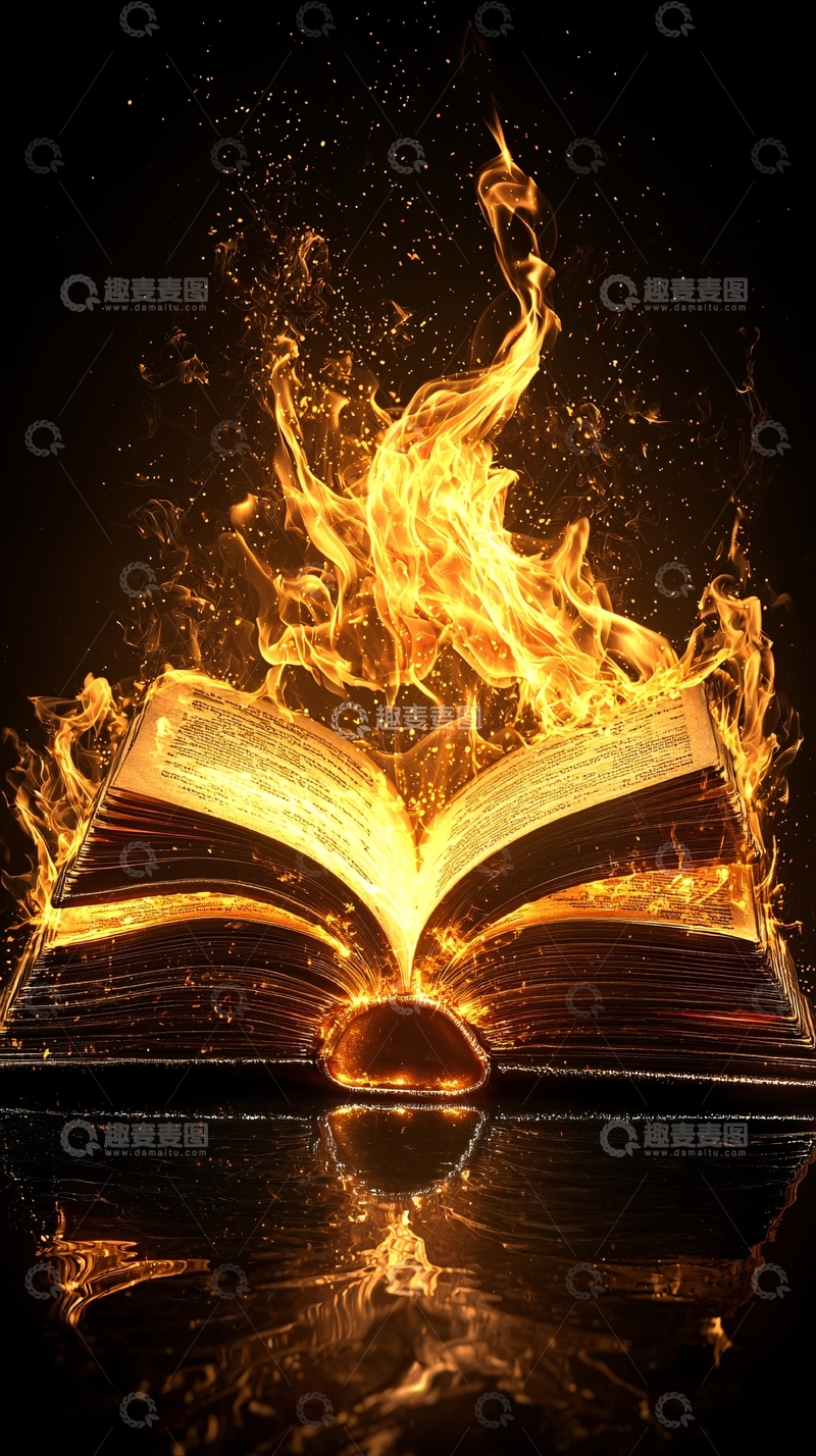 高清大图下载【趣麦麦图】火焰书籍