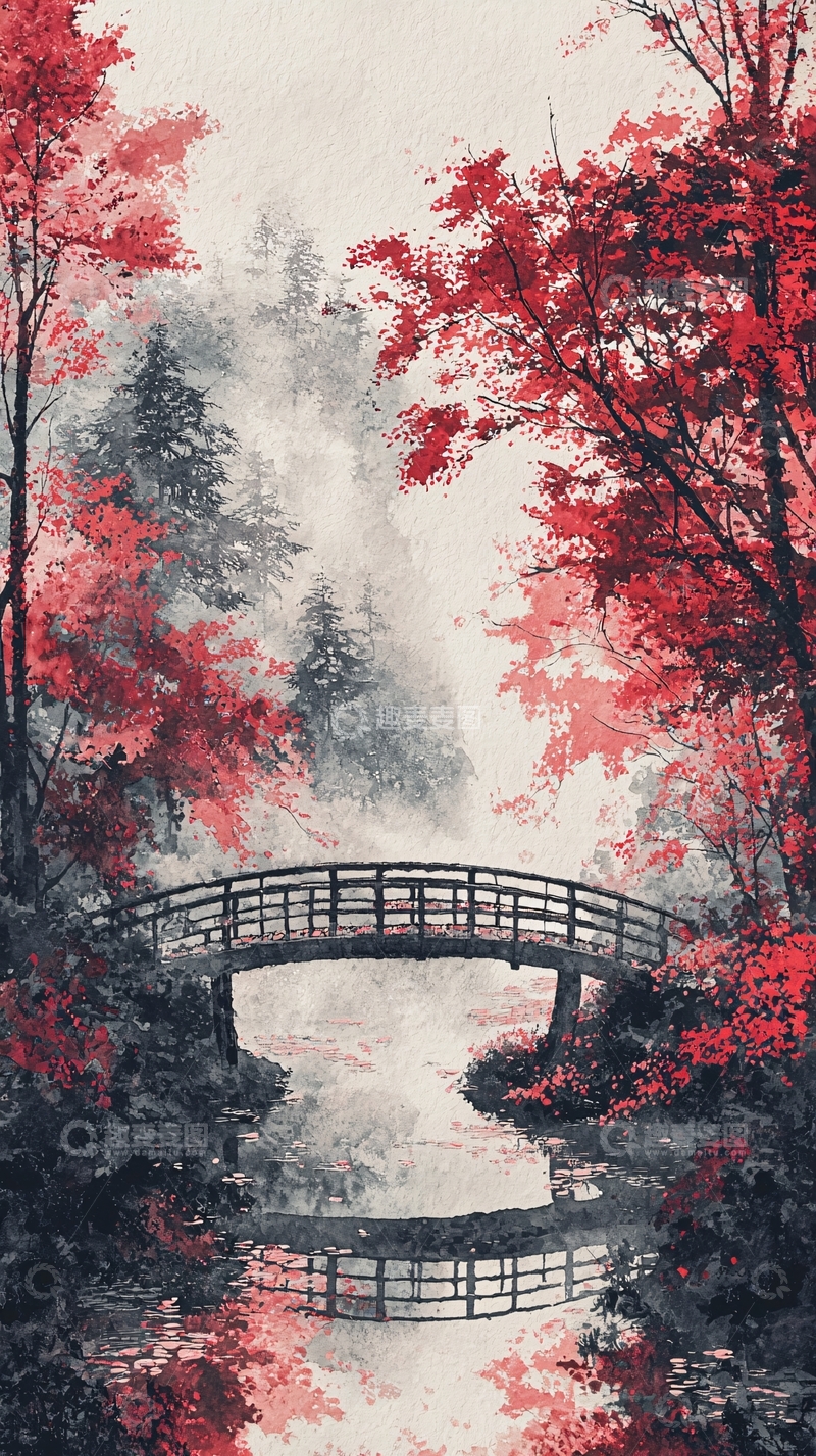 高清大图下载【趣麦麦图】红叶桥