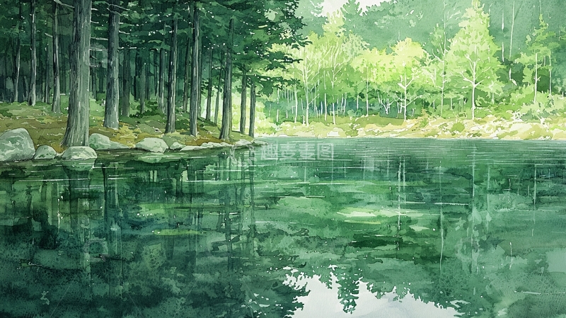 高清大图下载【趣麦麦图】森林湖泊倒影