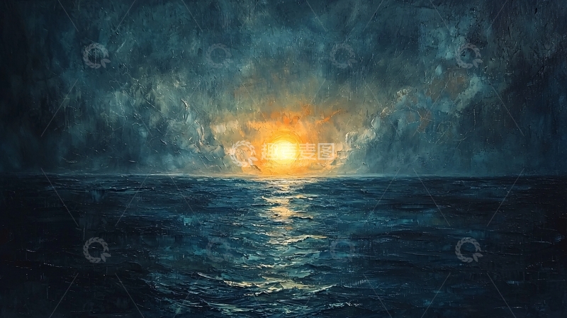 高清大图下载【趣麦麦图】暴风雨后的落日大海