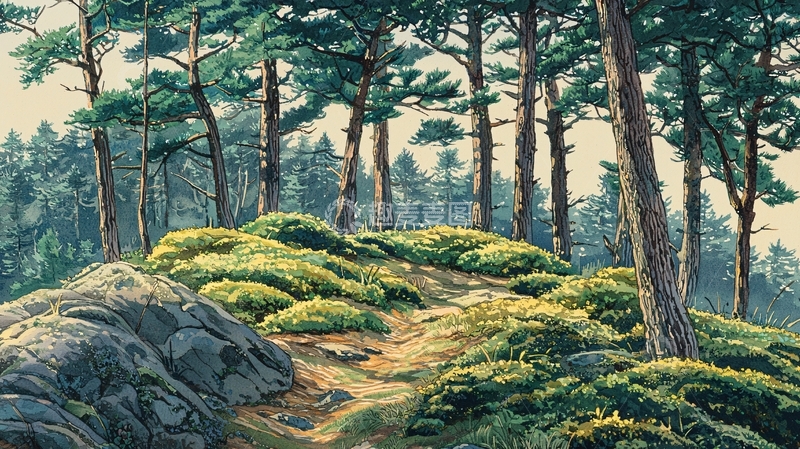 高清大图下载【趣麦麦图】阳光下的松林小路