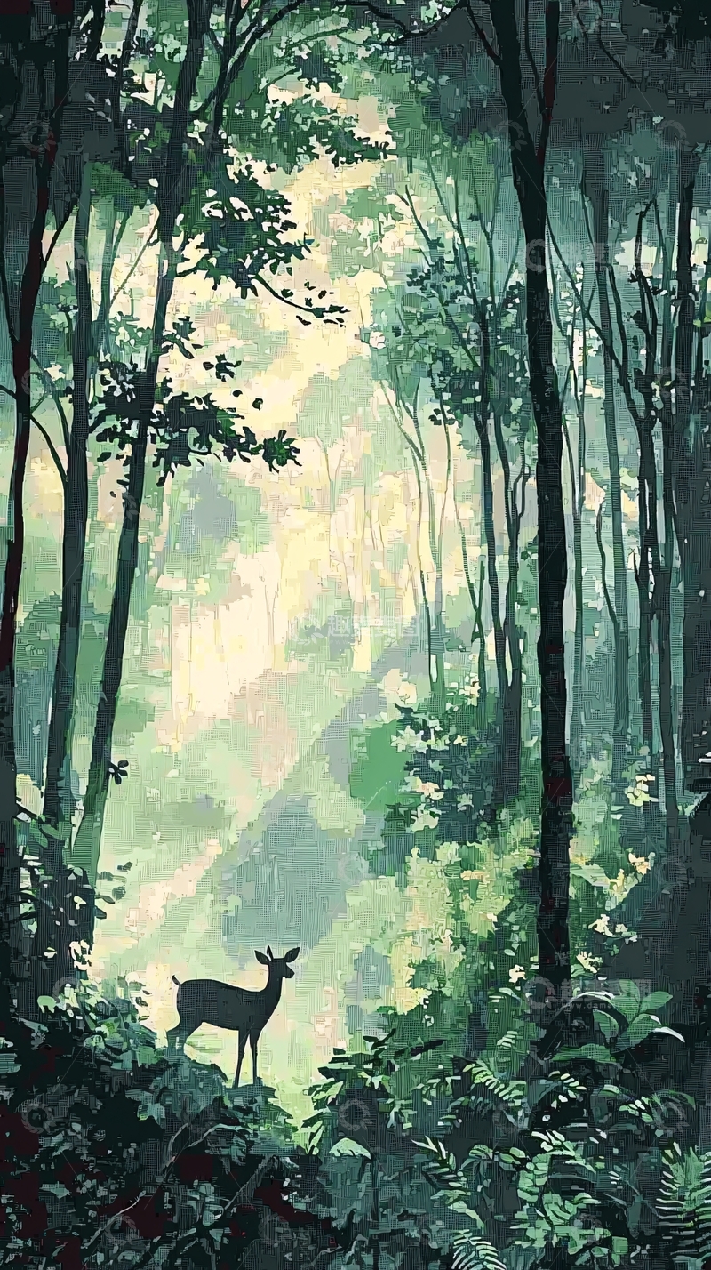 高清大图下载【趣麦麦图】森林深处的小鹿
