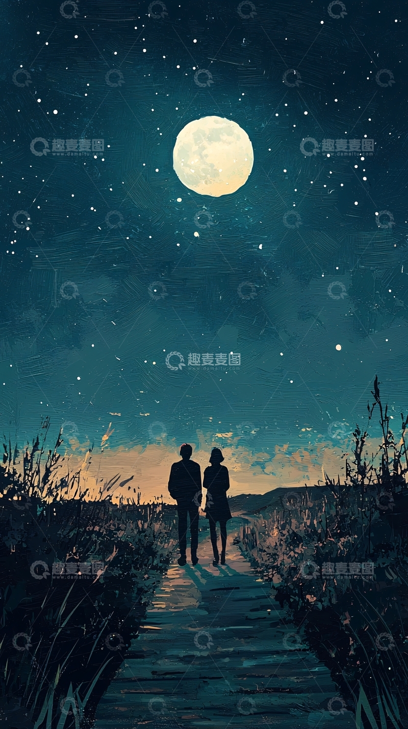 高清大图下载【趣麦麦图】星空下的情侣