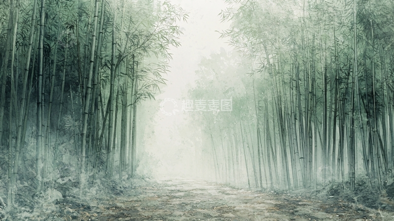 高清大图下载【趣麦麦图】雾气弥漫的竹林小路