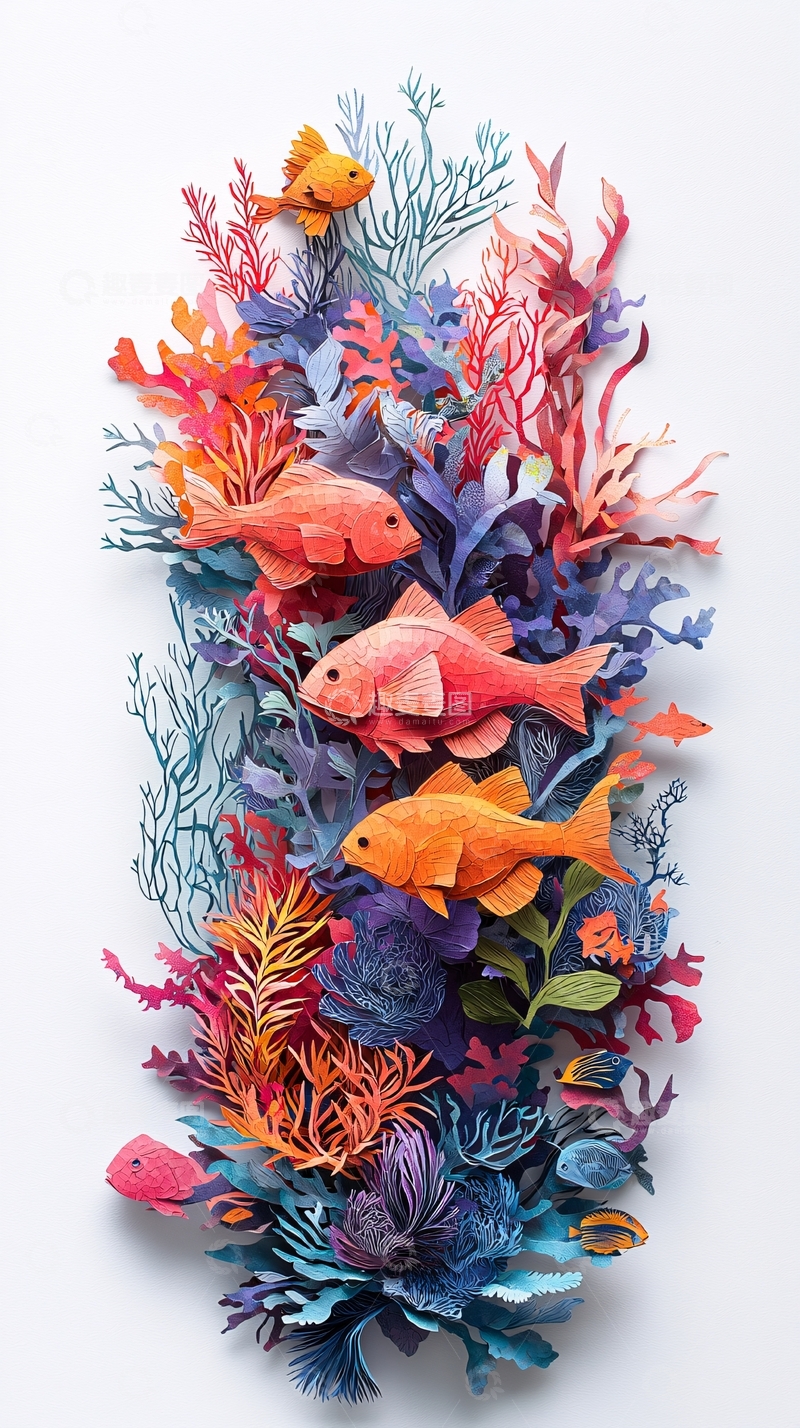 高清大图下载【趣麦麦图】水下金鱼珊瑚礁纸艺