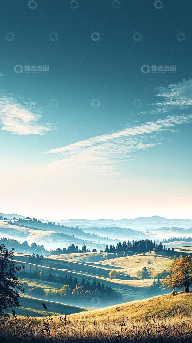 高清大图下载【趣麦麦图】清晨田园牧歌式风景