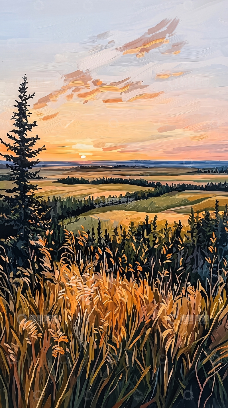 高清大图下载【趣麦麦图】落日余晖下的草原风光