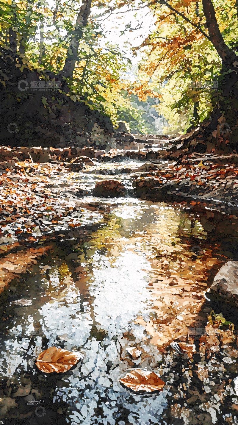 高清大图下载【趣麦麦图】秋日森林溪流9