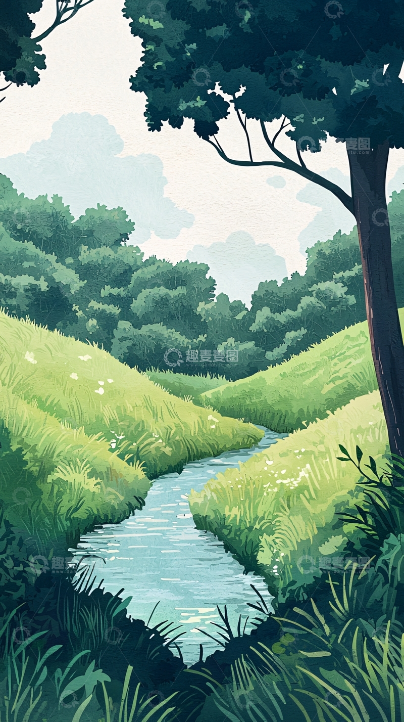 高清大图下载【趣麦麦图】绿色田园小溪