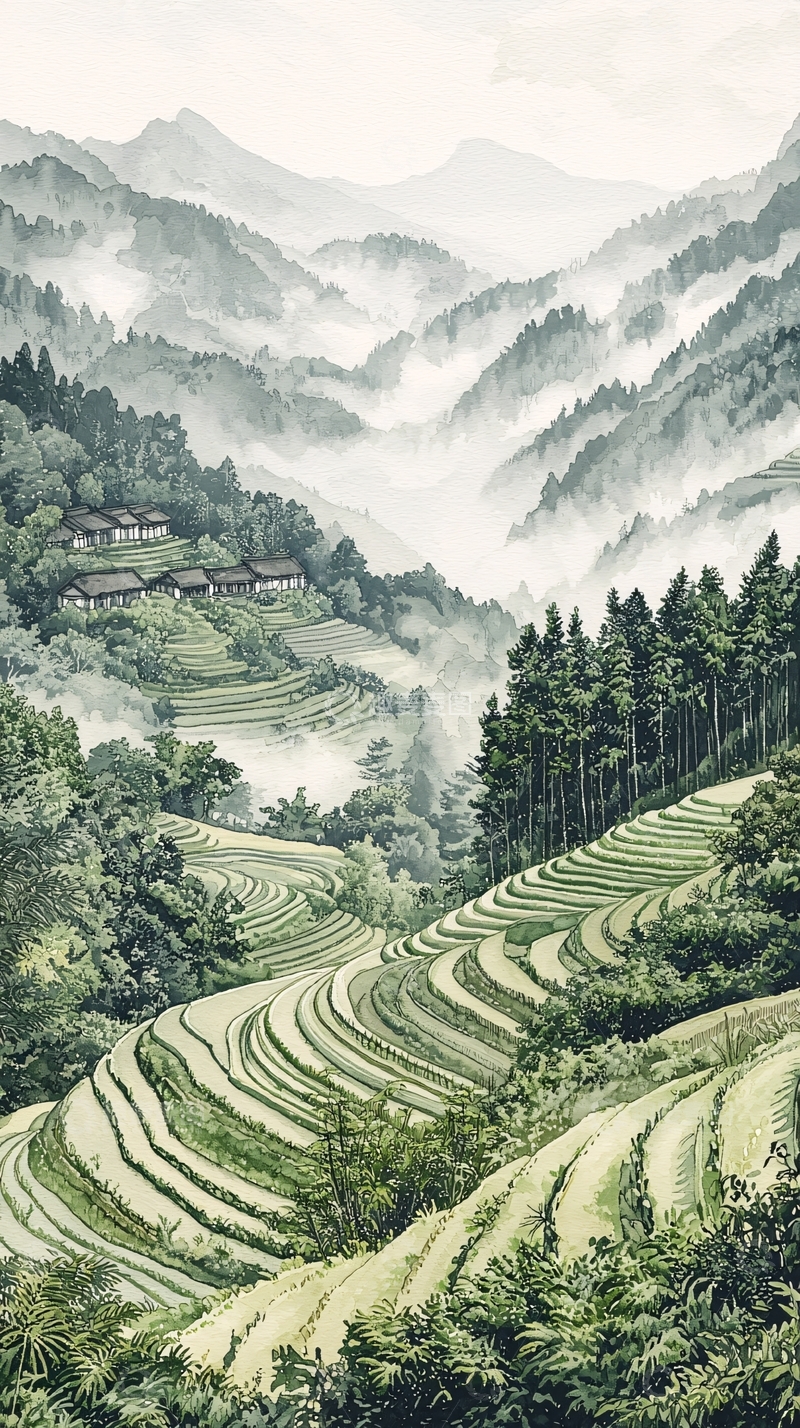 高清大图下载【趣麦麦图】水墨画山水田园