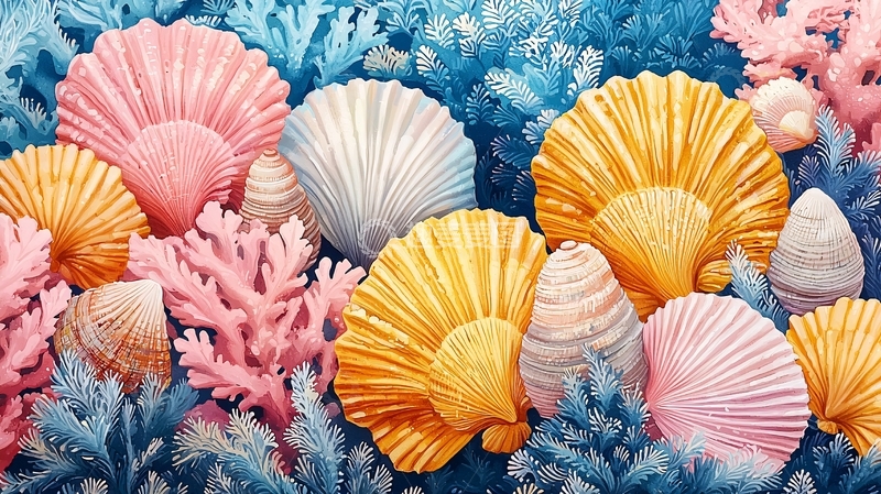 高清大图下载【趣麦麦图】色彩鲜艳的扇贝珊瑚