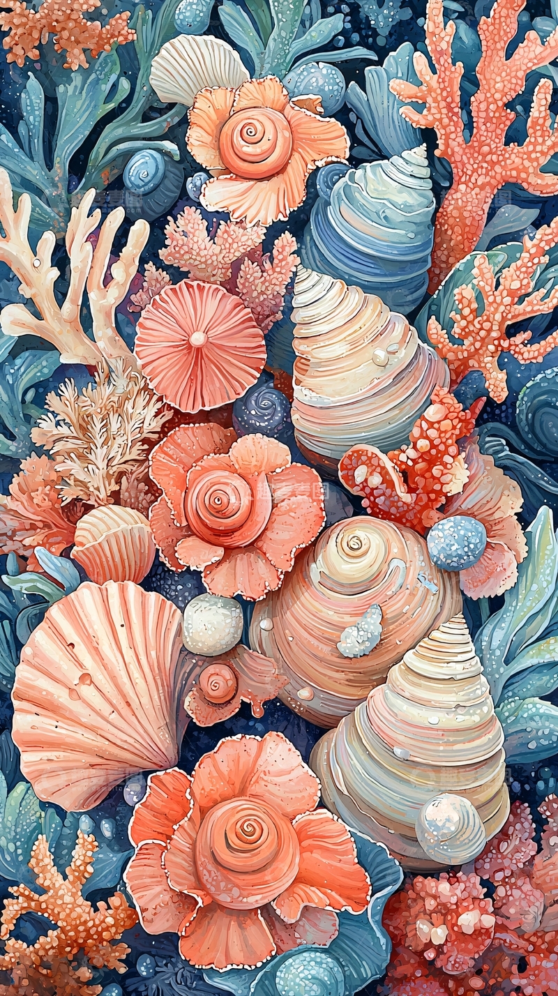 高清大图下载【趣麦麦图】海底珊瑚贝壳花卉