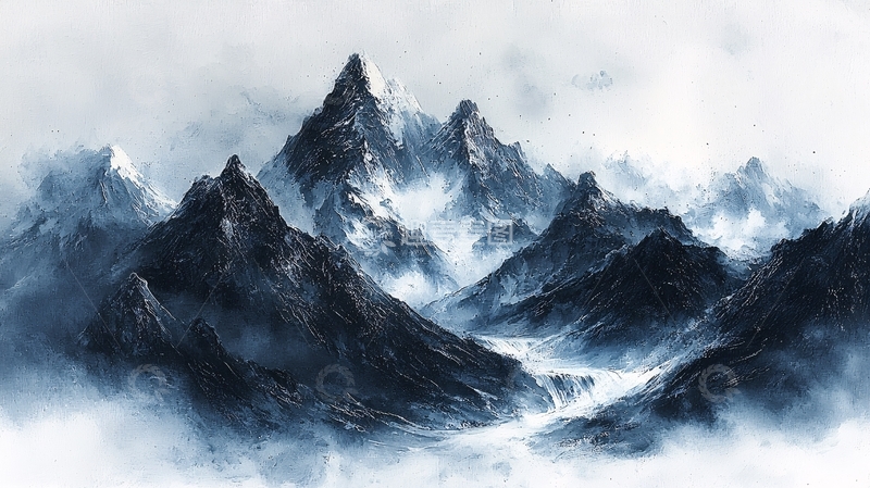 高清大图下载【趣麦麦图】雪山云雾缭绕的壮丽景观