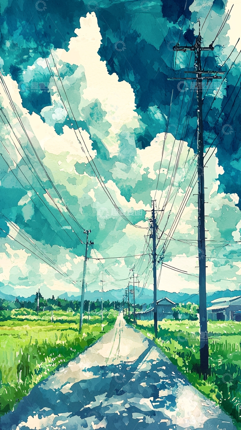 高清大图下载【趣麦麦图】田园风光水彩画