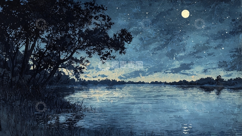 高清大图下载【趣麦麦图】月夜湖景