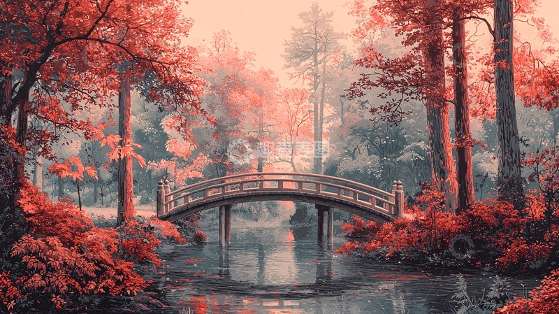 高清大图下载【趣麦麦图】红枫桥流水