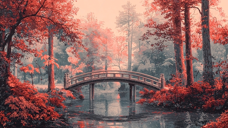 高清大图下载【趣麦麦图】红枫桥流水