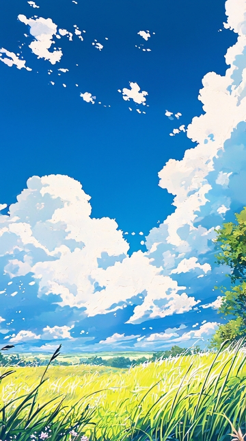 蓝天白云下的金黄麦田