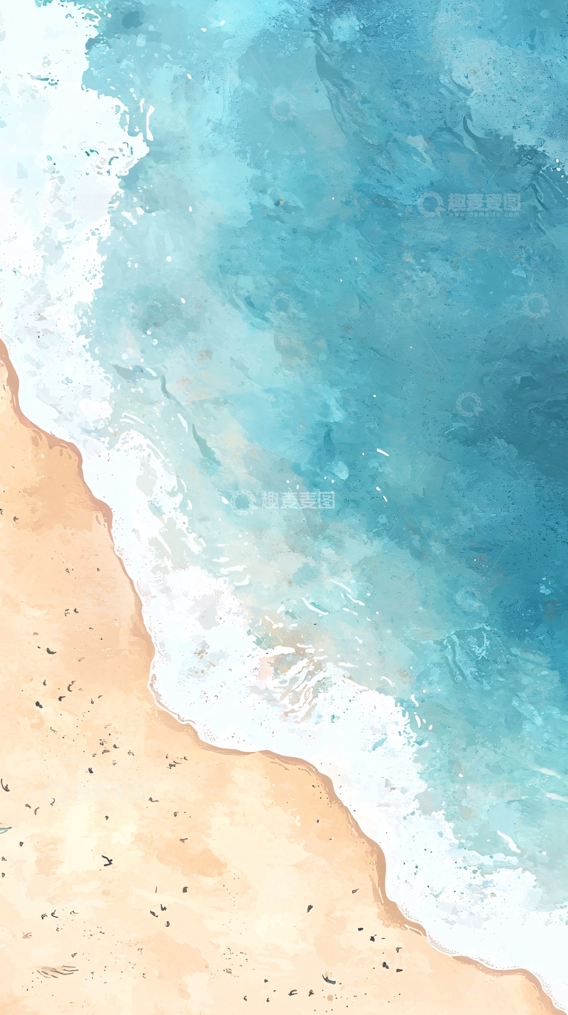 高清大图下载【趣麦麦图】俯瞰海滩与海浪
