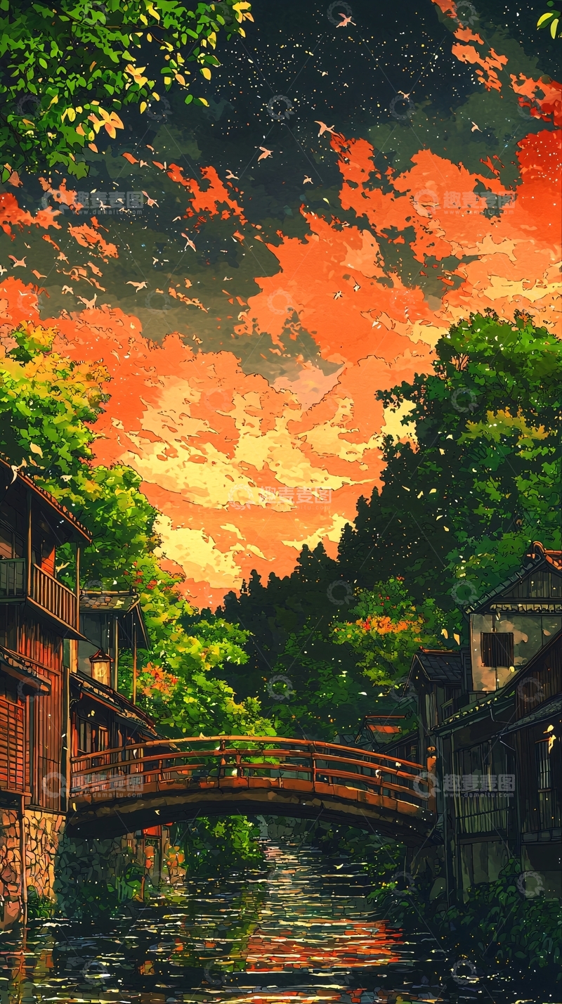 高清大图下载【趣麦麦图】日式小镇傍晚风景