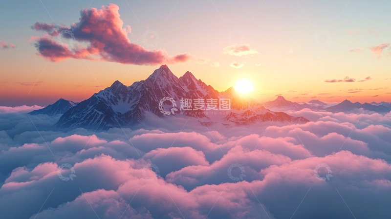 高清大图下载【趣麦麦图】粉色云海日出山峰