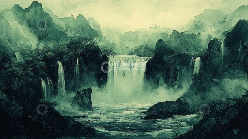 高清大图下载【趣麦麦图】壮丽山水瀑布