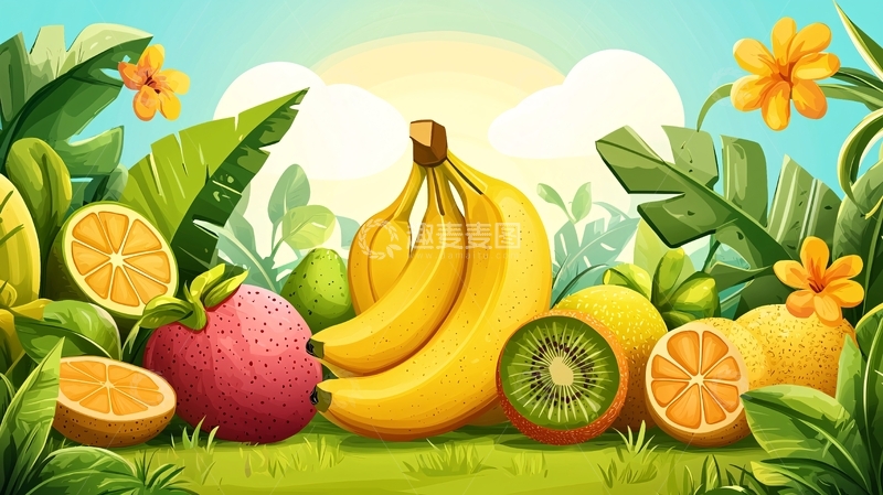 高清大图下载【趣麦麦图】热带水果鲜艳插画