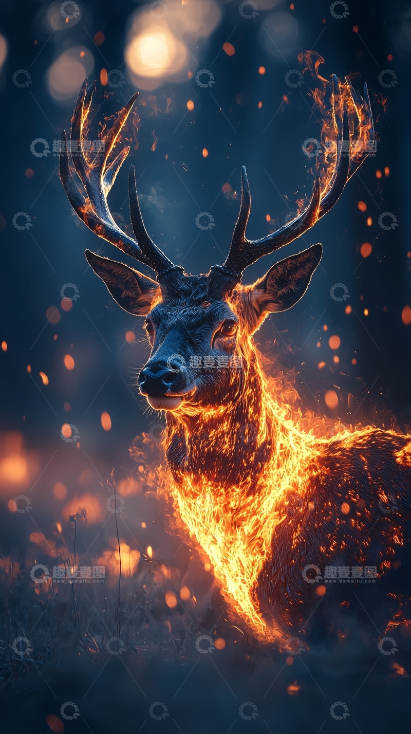 高清大图下载【趣麦麦图】火焰缠绕的鹿