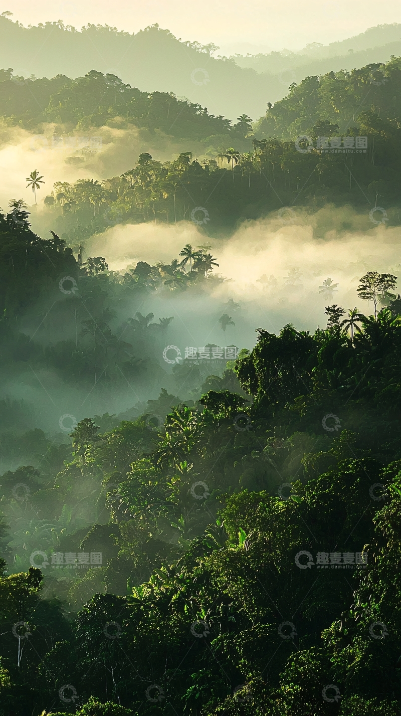 高清大图下载【趣麦麦图】雾气缭绕的绿色山峦