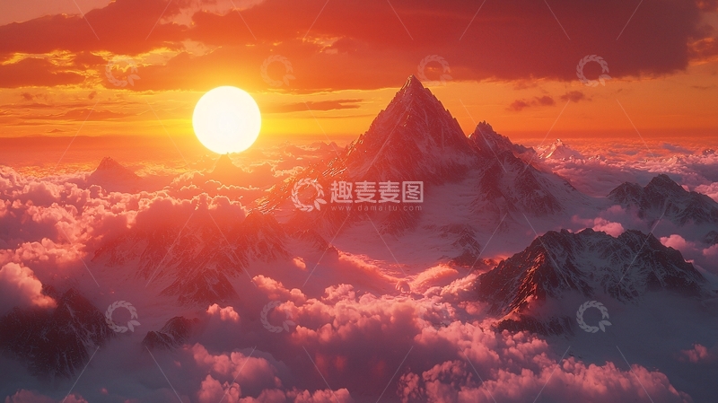 高清大图下载【趣麦麦图】云雾缭绕的日落山峰