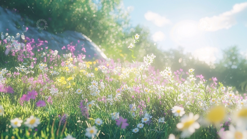 高清大图下载【趣麦麦图】阳光下的野花田