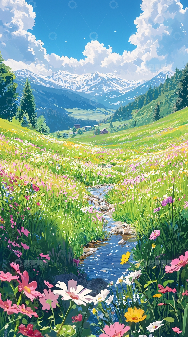 高清大图下载【趣麦麦图】花海溪流