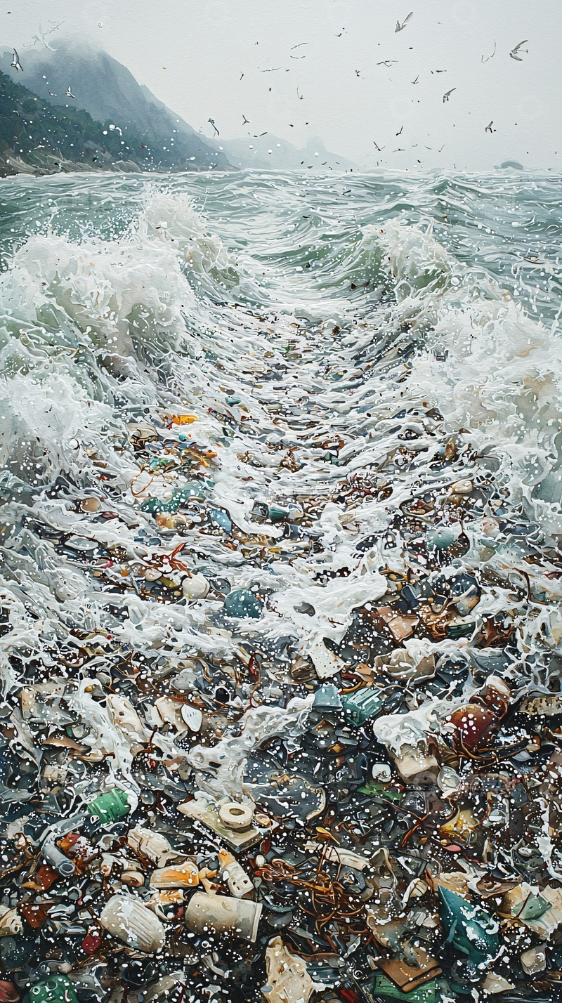 高清大图下载【趣麦麦图】海洋垃圾冲上岸边