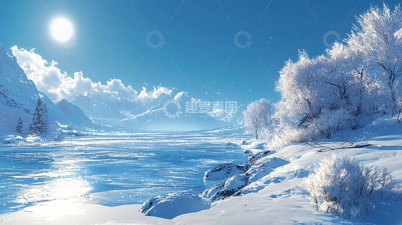 高清大图下载【趣麦麦图】冰雪覆盖的湖泊山脉