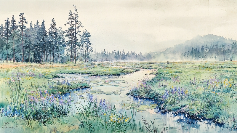 高清大图下载【趣麦麦图】雾气朦胧的森林湿地