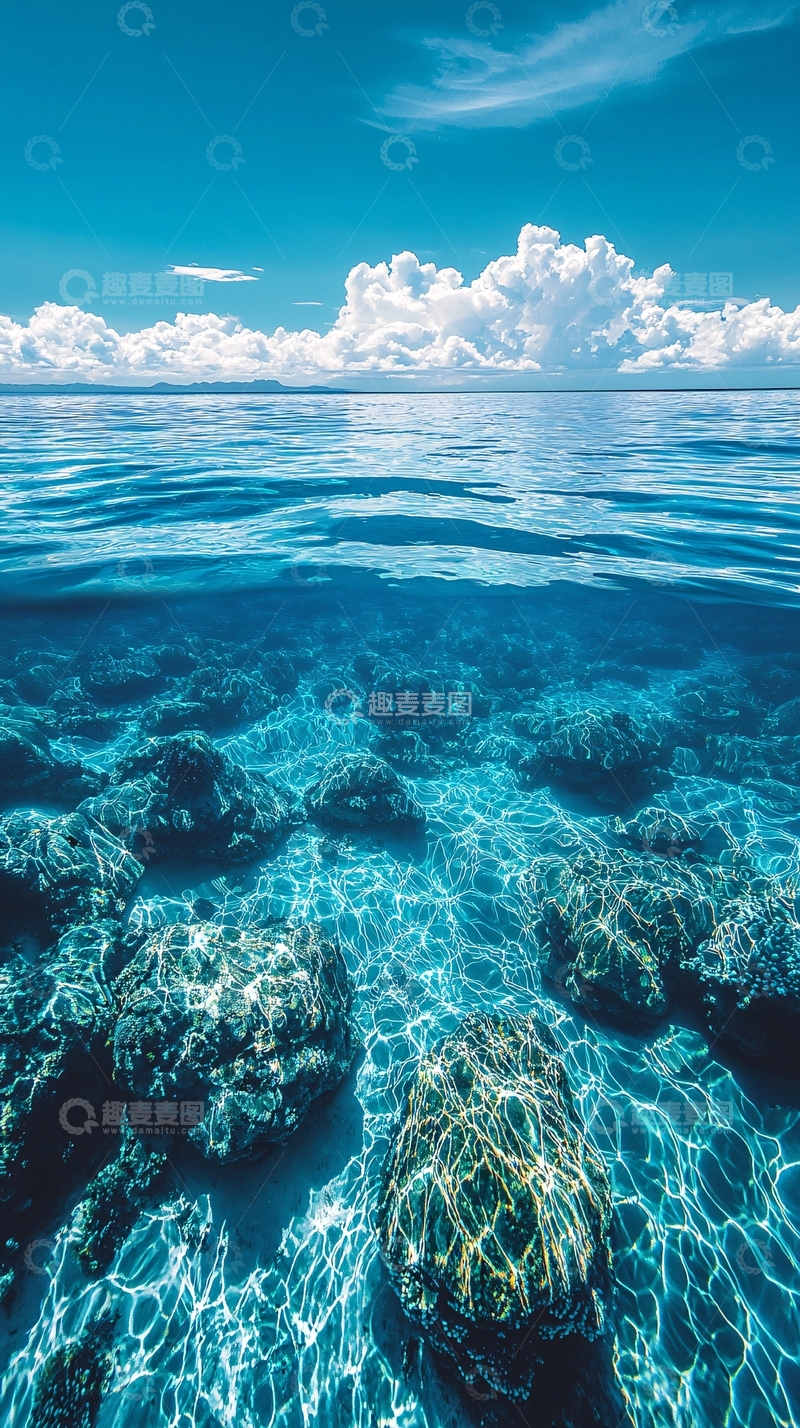 高清大图下载【趣麦麦图】清澈海水下的礁石