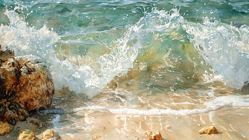 高清大图下载【趣麦麦图】海浪拍打岩石