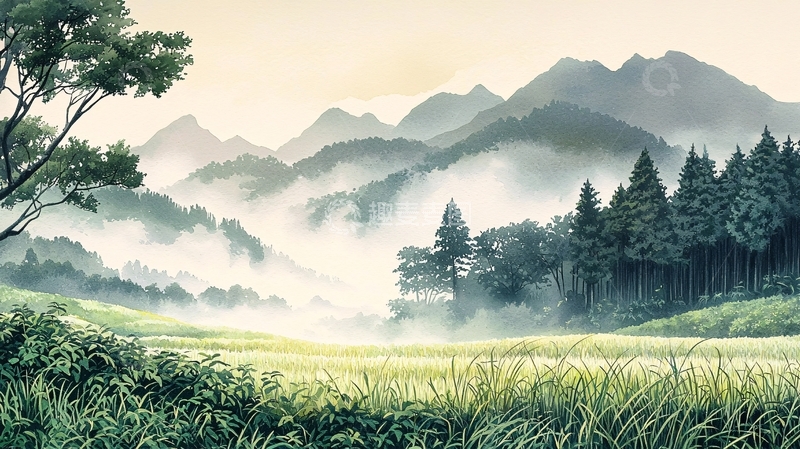 高清大图下载【趣麦麦图】清晨雾气山峦田野