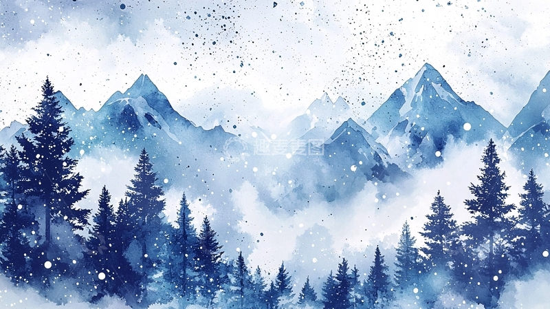高清大图下载【趣麦麦图】水彩雪山风景画